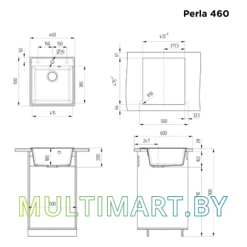 Кухонная мойка MAUNFELD Perla 460 MFQS-460DGR (темно-серый) картинка 3